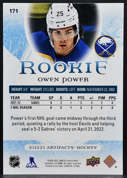 2022-23 Upper Deck Artifacts Rookie Owen Power 171 Buffalo Sabres RC 0801