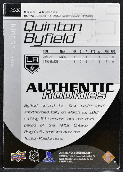 2021-22 SP Game Used Authentic Rookies Quinton Byfield Kings RC 909/999 8808