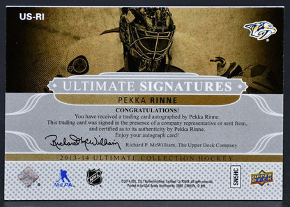 2013-14 UD Ultimate Collection Ultimate Signatures Pekka Rinne US-RI Auto