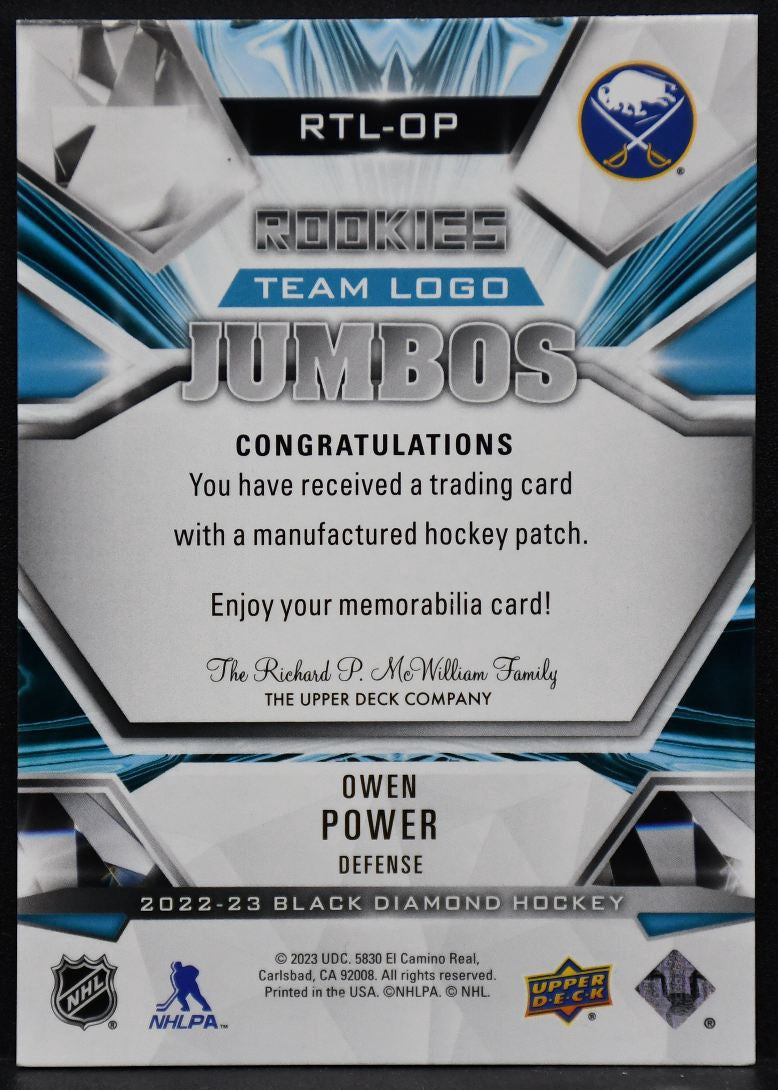 2022-23 Upper Deck Black Diamond Rookie Team Logo Owen Power RTL-OP RC #5