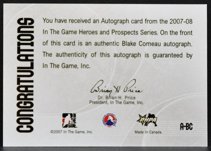 2007-08 In The Game Heroes and Prospects Autographs Blake Comeau A-BC Auto 2618