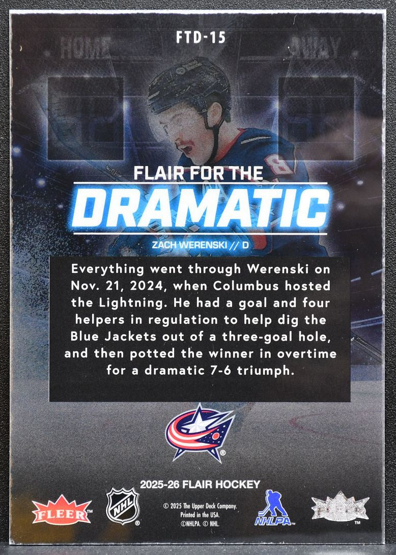 2025-26 Flair for the Dramatic Zach Werenski FTD-15 Columbus Blue Jackets 9997