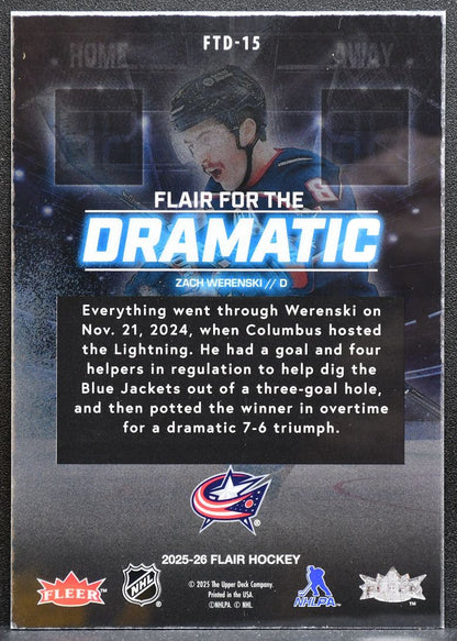 2025-26 Flair for the Dramatic Zach Werenski FTD-15 Columbus Blue Jackets 9997