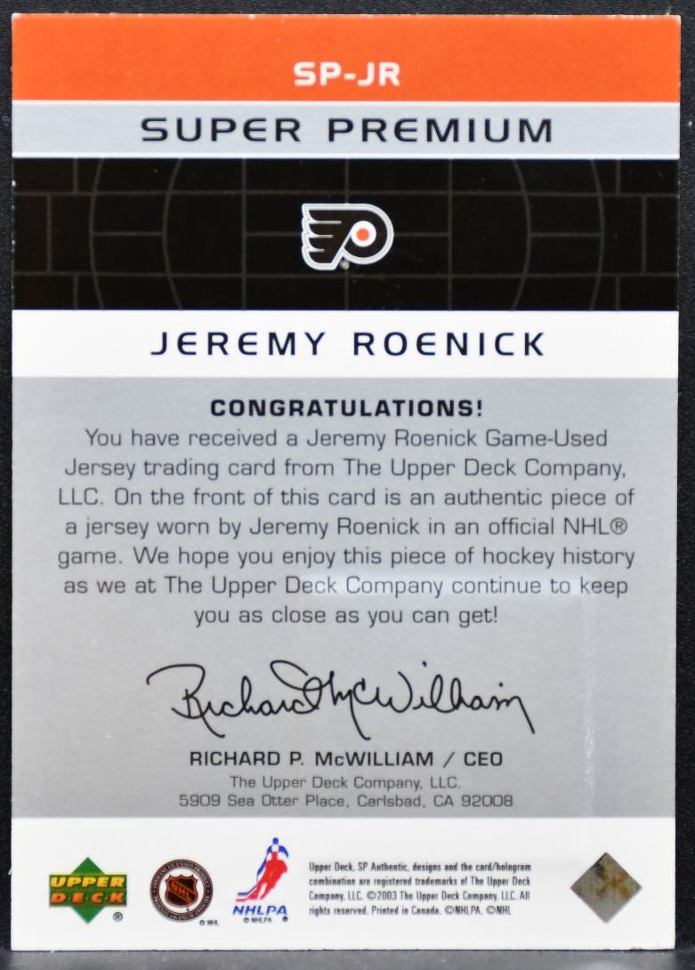 2002-03 SP Authentic Super Premium Jersey Jeremy Roenick 187/599 Jersey 2257