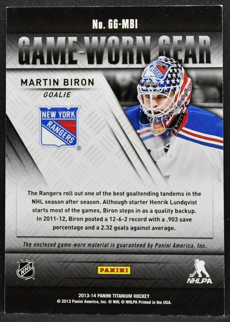 2013-14 Panini Titanium Game Worn Gear Martin Biron GG-MBI Rangers Jersey 2679