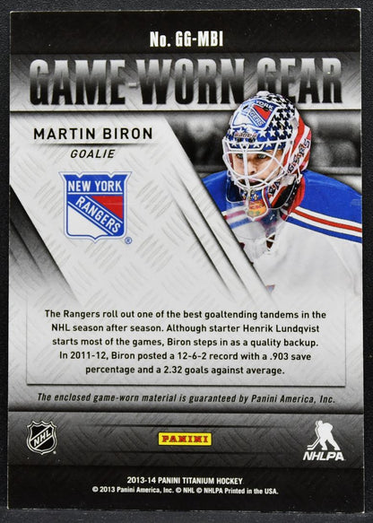 2013-14 Panini Titanium Game Worn Gear Martin Biron GG-MBI Rangers Jersey 2679
