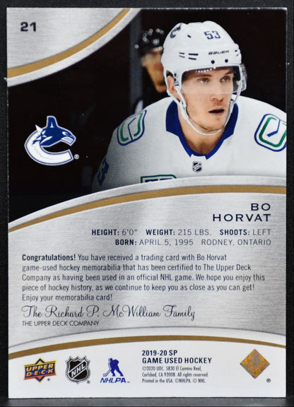 2019-20 SP Game Used Jersey Bo Horvat 21 Vancouver Canucks Jersey 6149