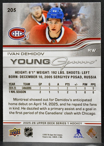 2025-26 Upper Deck Series 1 Young Guns Ivan Demidov 205 Canadiens RC 6067