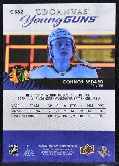 2024-25 UD Extended Series UD Canvas Young Guns Connor Bedard C382 RC
