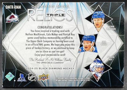 2024-25 UD Black Diamond Mine Triple Relics MacKinnon / Makar / Roy  Jersey