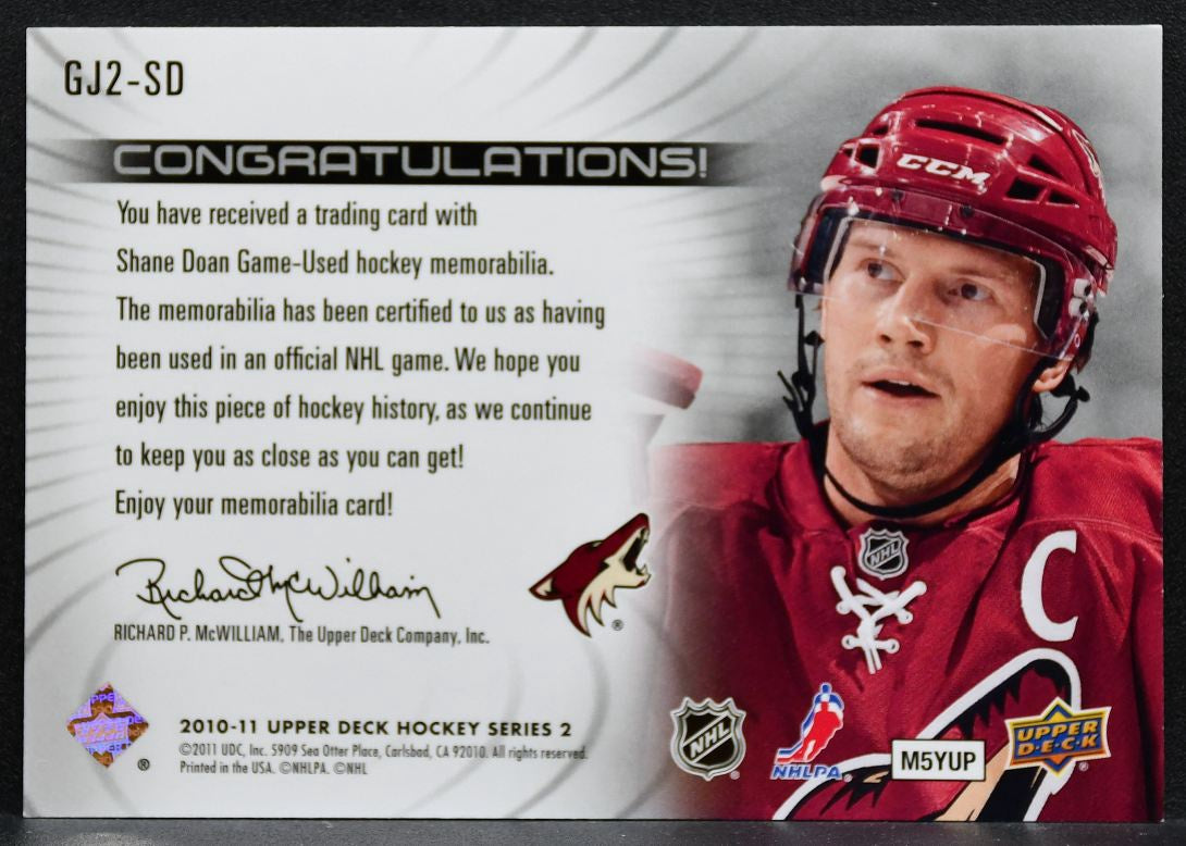 2010-11 Upper Deck Series 2 UD Game Jerseys Shane Doan Coyotes Jersey 6630