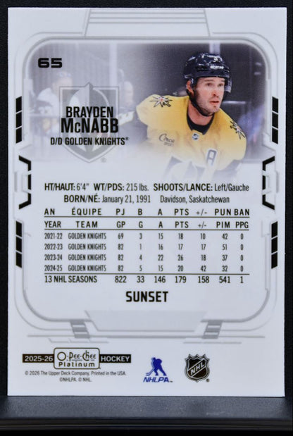 2025-26 O Pee Chee Platinum Sunset Brayden McNabb 65 Vegas Golden Knights 7993