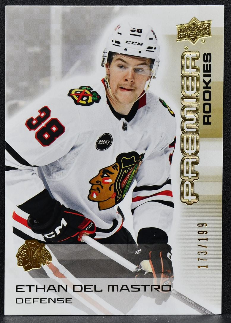2024-25 UD Premier RC Gold Ethan Del Mastro 148 Chicago Blackhawks RC 173/199 9196