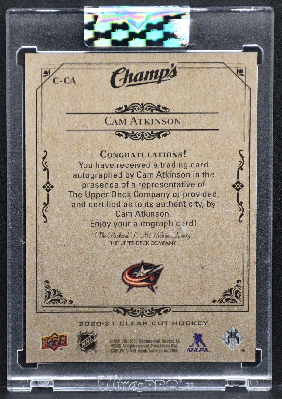 2020-21 UD Clear Cut Champs Cam Atkinson C-CA Columbus Blue Jackets Auto