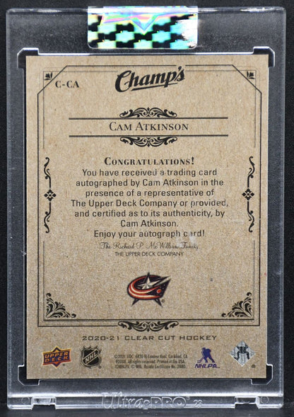 2020-21 UD Clear Cut Champs Cam Atkinson C-CA Columbus Blue Jackets Auto