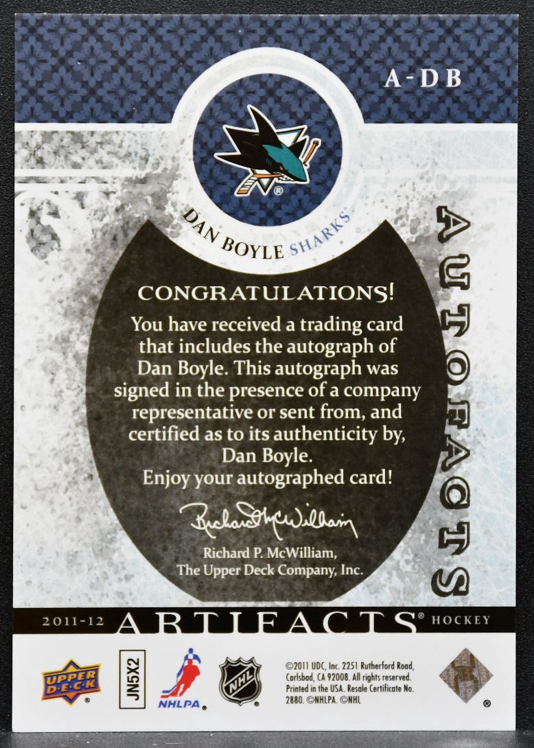 2011-12 Upper Deck Artifacts Auto-Facts Dan Boyle A-DB San Jose Sharks Auto 7538
