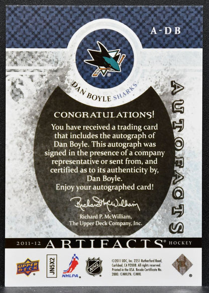 2011-12 Upper Deck Artifacts Auto-Facts Dan Boyle A-DB San Jose Sharks Auto 7538