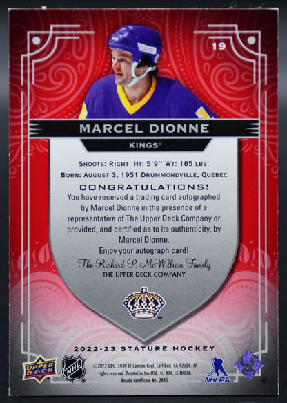 2022-23 UD Stature Marcel Dionne 19 Los Angeles Kings Auto 04/10