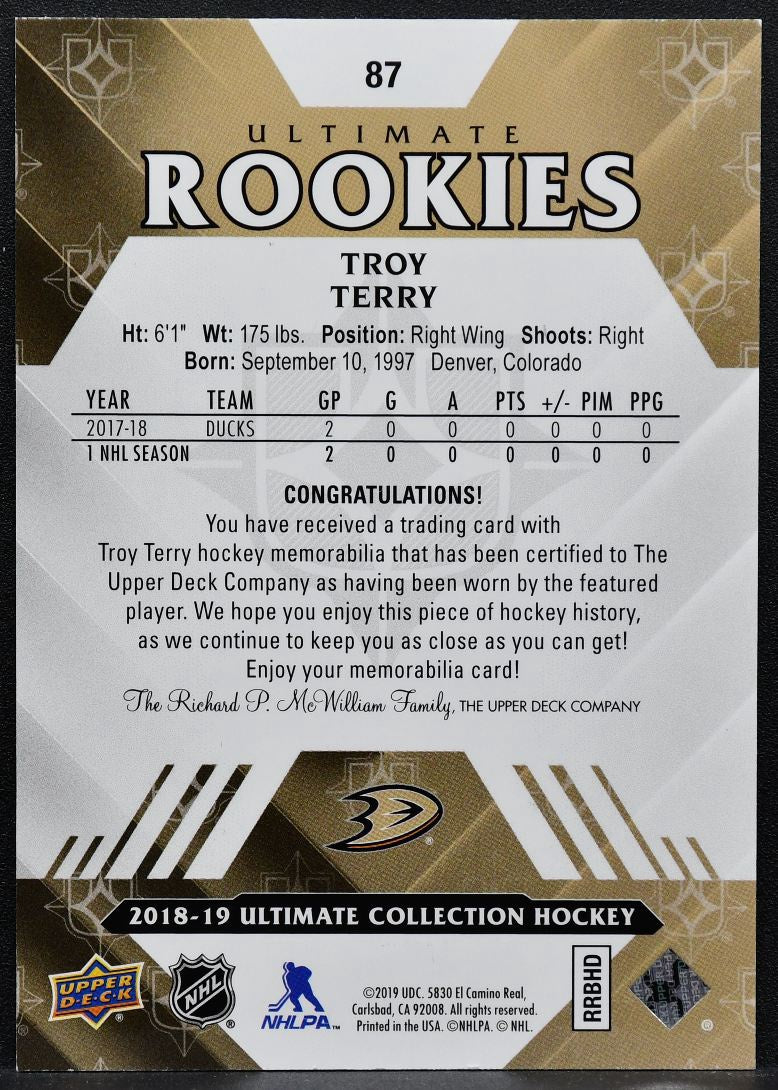 2018-19 UD Ultimate Collection Rookies Jersey Troy Terry Ducks RC Jersey 8498