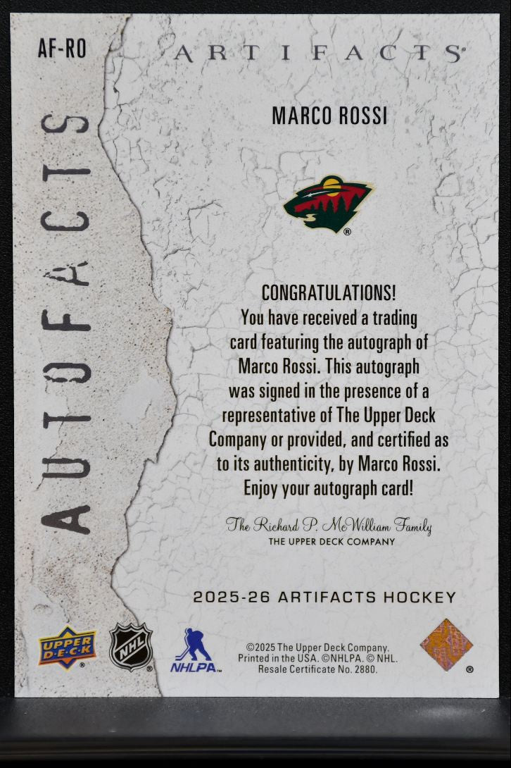 2025-26 Upper Deck Artifacts Autofacts Marco Rossi Minnesota Wild Auto 2737