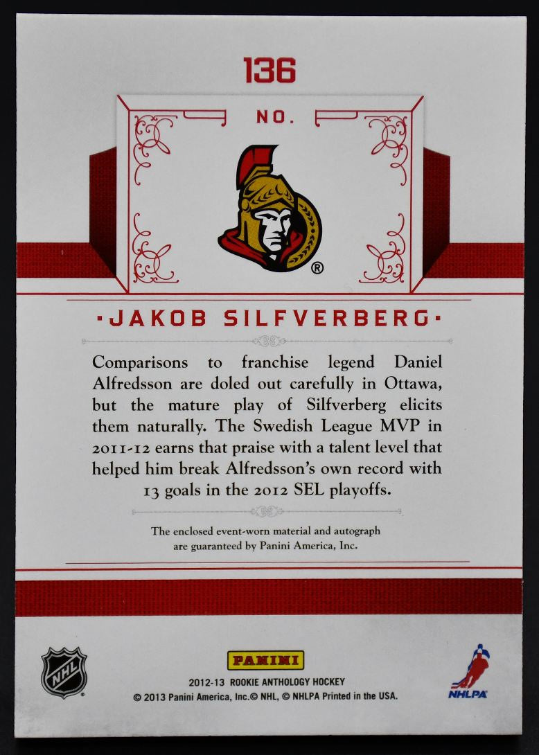 2012-13 Panini Rookie Anthology Rookie Treasures Silfverberg 136 RC Auto 498/499