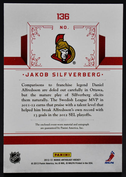 2012-13 Panini Rookie Anthology Rookie Treasures Silfverberg 136 RC Auto 498/499