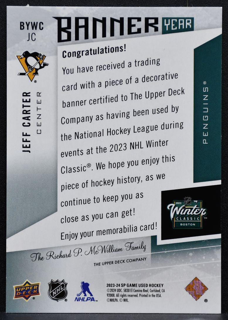 2023-24 SP Game Used Banner Year Winter Classic Jeff Carter Penguins Jersey 2430