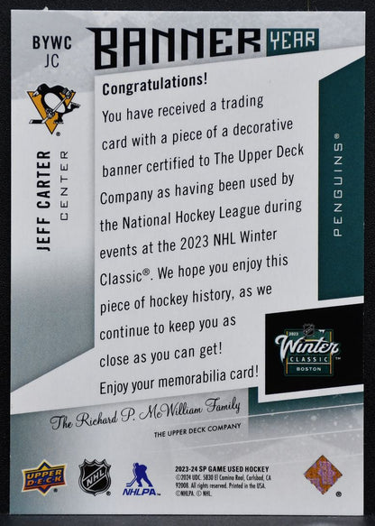 2023-24 SP Game Used Banner Year Winter Classic Jeff Carter Penguins Jersey 2430