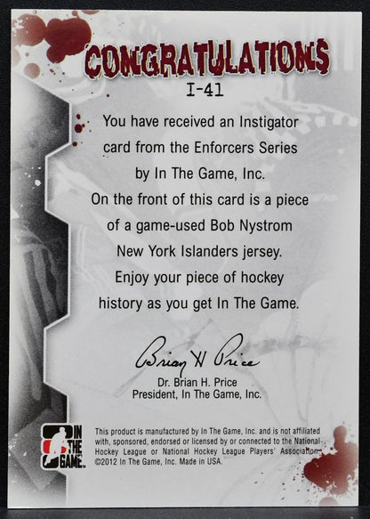 2011-12 ITG Enforcers Instigator Jerseys Bob Nystrom I-41 Islanders Jersey 0994