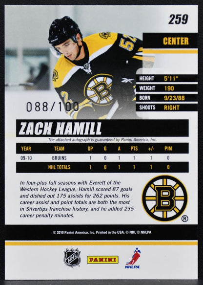 2010-11 Donruss Rated Rookies Autographs Zach Hamill 259 RC Auto 088/100 4389