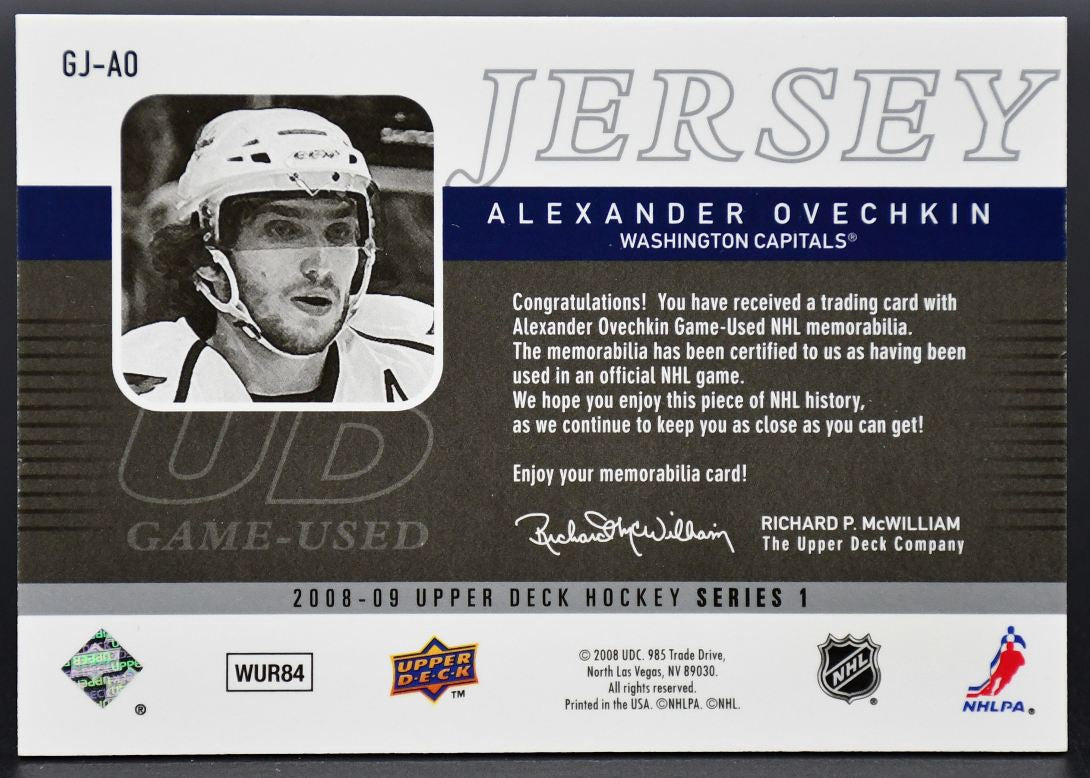 2008-09 UD Series 1 UD Game Jersey Alexander Ovechkin GJ-AO Jersey