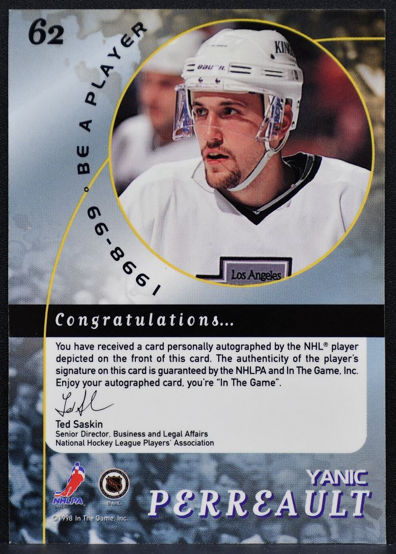 1998-99 Be a Player Autographs Yanic Perreault 62 Los Angeles Kings Auto 7280