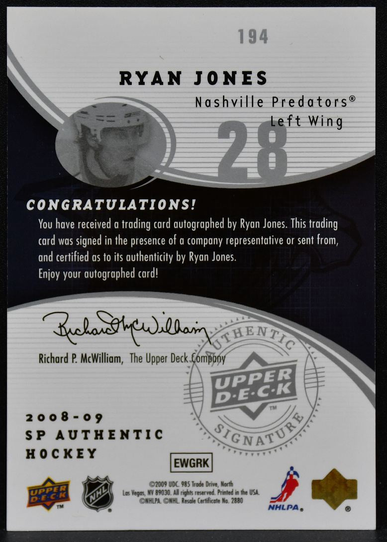 2008-09 SP Authentic Future Watch Jones 194 SP Authentic RC Auto 233/999 6146