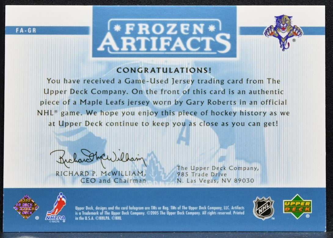 2005-06 Upper Deck Artifacts Frozen Gary Roberts Panthers 178/275 Jersey 2150