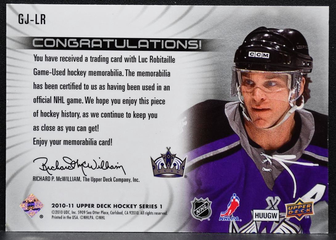 2010-11 Upper Deck Series 1 Game Jersey Luc Robitaille GJ-LR Kings Jersey 8344