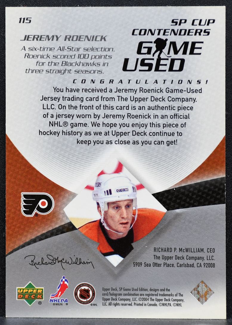 2003-04 SP Cup Contenders Game Used Jersey Jeremy Roenick 115 Flyers Jersey 9891