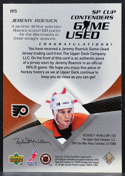 2003-04 SP Cup Contenders Game Used Jersey Jeremy Roenick 115 Flyers Jersey 9891