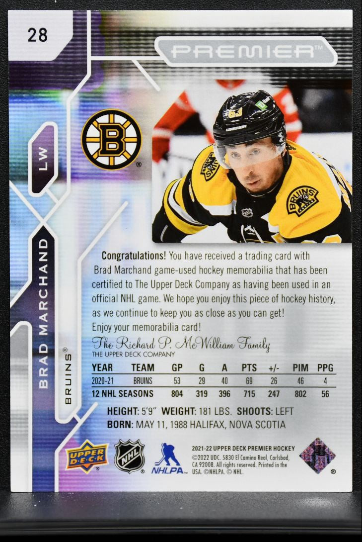 2021-22 UD Premier Collection Jersey Brad Marchand 28 Jersey 3781