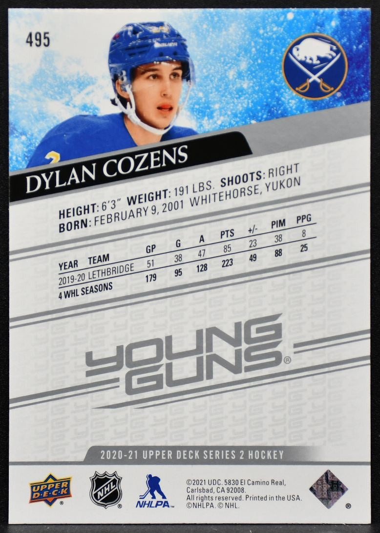 2020-21 Upper Deck Series 2 Young Guns Dylan Cozens 495 Buffalo Sabres RC 8777