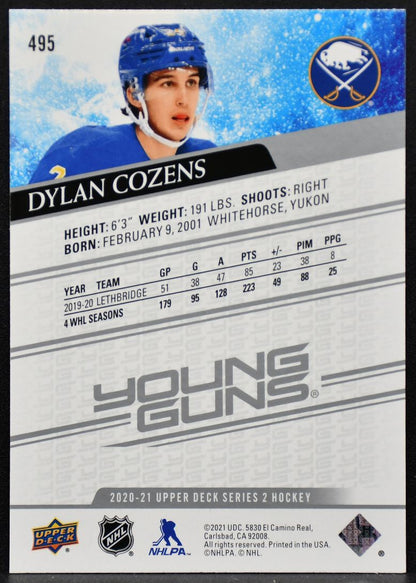 2020-21 Upper Deck Series 2 Young Guns Dylan Cozens 495 Buffalo Sabres RC 8777