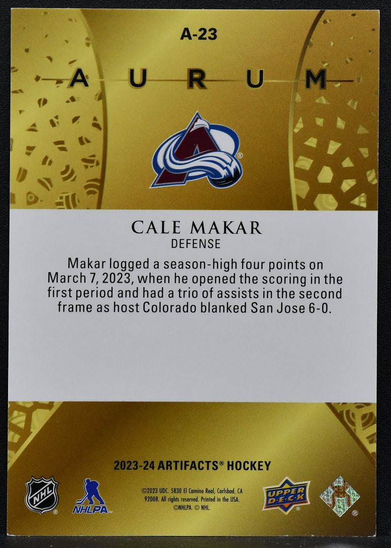 2023-24 UD Artifacts Aurum Purple Cale Makar A-23 Colorado Avalanche 15/25 8649
