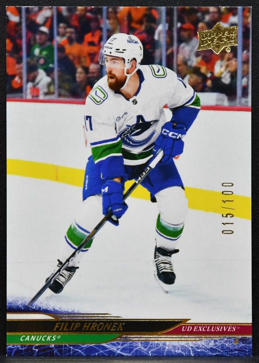 2024-25 UD Extended Series UD Exclusives Filip Hronek Canucks 015/100 5251