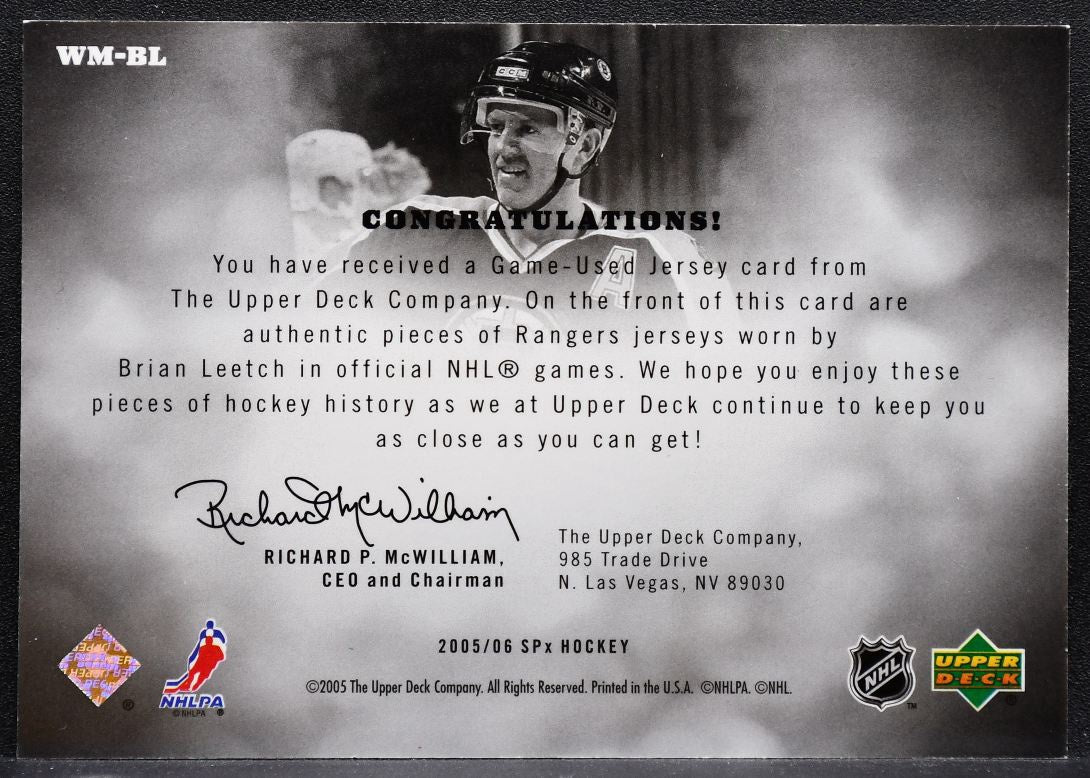 2005-06 SPx Winning Materials Brian Leetch WM-BL Bruins 276/350 Jersey 4886
