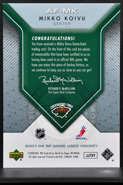 2007-08 SP Game Used Authentic Fabrics Koivu Minnesota Wild 031/100 8885