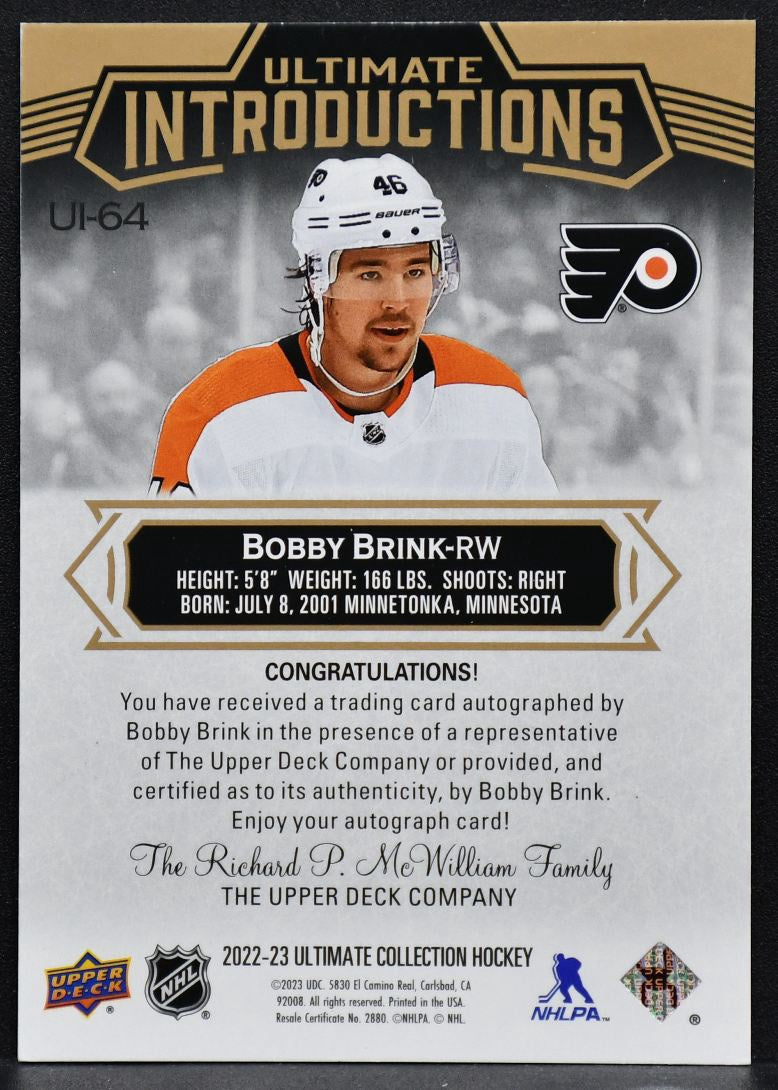 2022-23 UD Ultimate Collection Introductions Auto Bobby Brink UI-64 RC ...