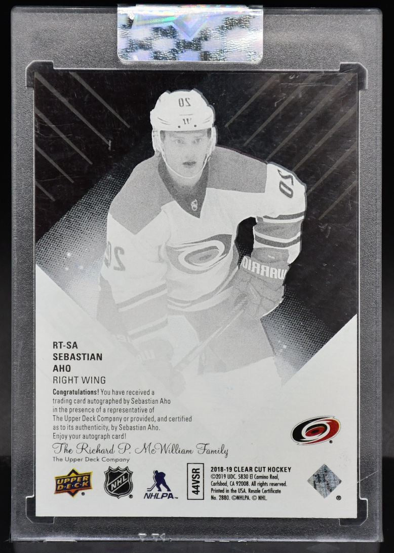 2018-19 UD Clear Cut Sebastian Aho RT-SA Carolina Hurricanes RC Auto