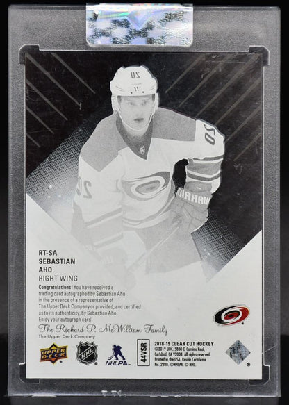 2018-19 UD Clear Cut Sebastian Aho RT-SA Carolina Hurricanes RC Auto