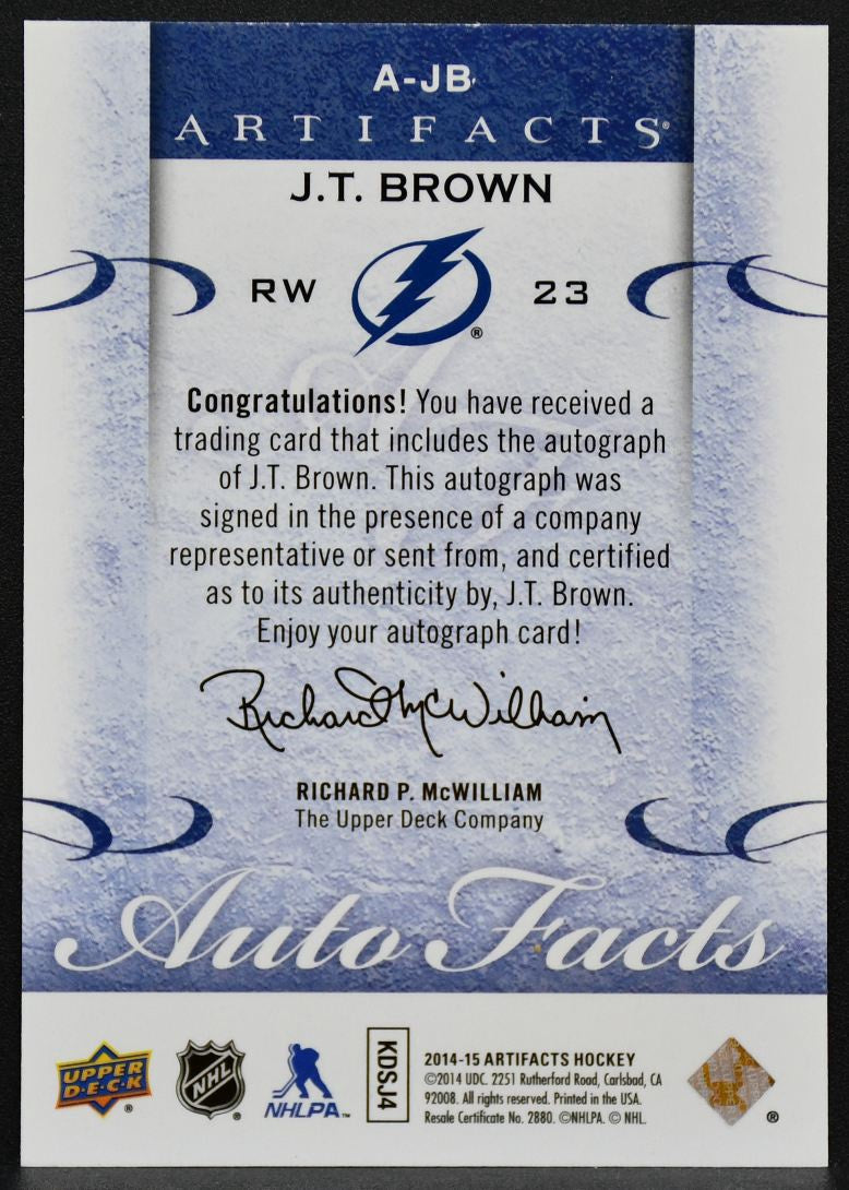 2014-15 Upper Deck Artifacts Autofacts J.T. Brown A-JB Lightning Auto 8508