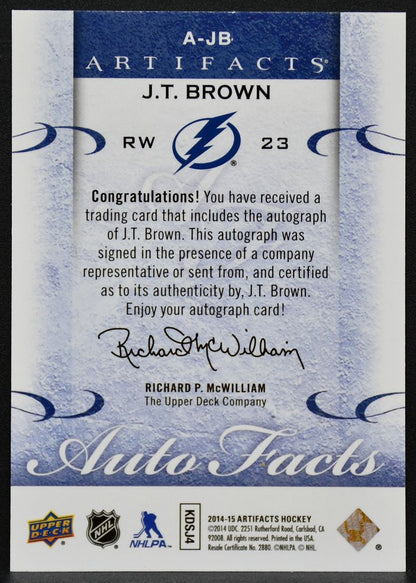 2014-15 Upper Deck Artifacts Autofacts J.T. Brown A-JB Lightning Auto 8508
