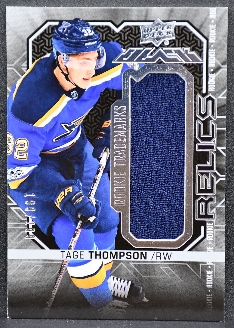 2017-18 SPx UD Black RC Trademarks Tage Thompson RT-TT Blues RC 199/299 Jersey 4275